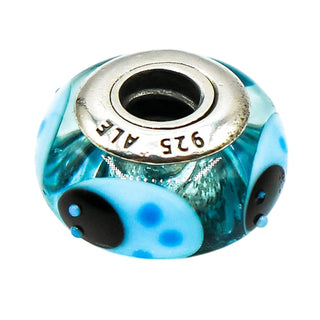 Pandora Rare Blue Ladybugs Murano Glass Bead Sterling Silver Charm