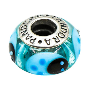 Pandora Rare Blue Ladybugs Murano Glass Bead Sterling Silver Charm