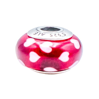 Pandora Sweethearts Red Murano Glass Sterling Silver Charm With Pink Hearts