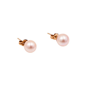 14K Yellow Gold 7mm White Akoya Pearl Stud Earrings