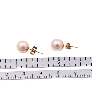 14K Yellow Gold 7mm White Akoya Pearl Stud Earrings