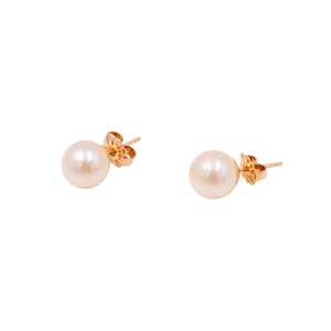 14K Yellow Gold 8mm White Akoya Pearl Stud Earrings