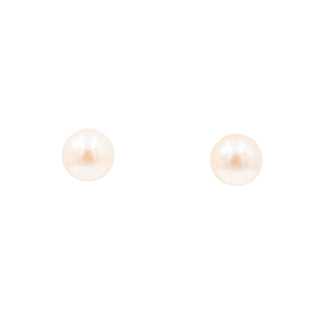 14K Yellow Gold 8mm White Akoya Pearl Stud Earrings