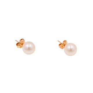 14K Yellow Gold 8mm White Akoya Pearl Stud Earrings