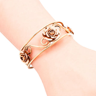 H.E. Morse Co Vintage 1/20 12K Gold Filled Rose Floral Cuff Bracelet 7 Inch