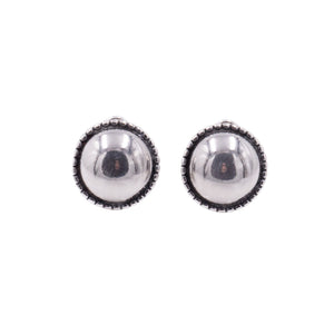 Sterling Silver 0.7 Inch Domed Beaded Stud Earrings