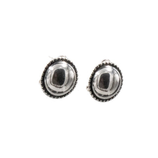 Sterling Silver 0.7 Inch Domed Beaded Stud Earrings