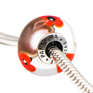 Pandora Rare Wild Flower Tribute Murano Glass Sterling Silver Charm