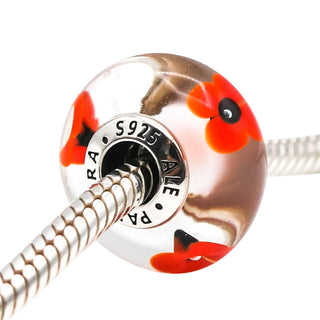 Pandora Rare Wild Flower Tribute Murano Glass Sterling Silver Charm