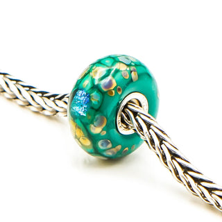 Trollbeads Green Flower Mosaic Glass Bead Sterling Silver Core Charm