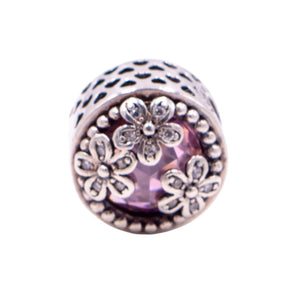 Pandora Retired Dazzling Daisy Meadow Pink CZ Sterling Silver Floral Charm