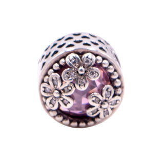 Pandora Retired Dazzling Daisy Meadow Pink CZ Sterling Silver Floral Charm
