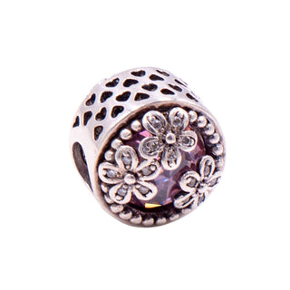 Pandora Retired Dazzling Daisy Meadow Pink CZ Sterling Silver Floral Charm