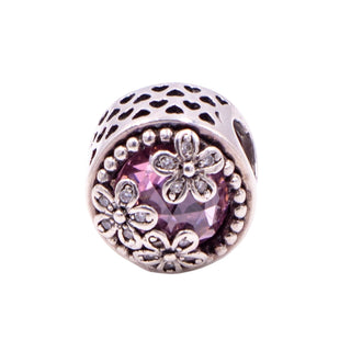 Pandora Retired Dazzling Daisy Meadow Pink CZ Sterling Silver Floral Charm