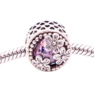 Pandora Retired Dazzling Daisy Meadow Pink CZ Sterling Silver Floral Charm