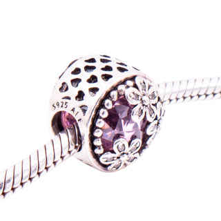 Pandora Retired Dazzling Daisy Meadow Pink CZ Sterling Silver Floral Charm