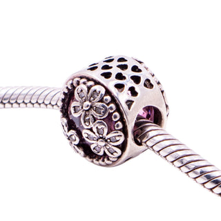 Pandora Retired Dazzling Daisy Meadow Pink CZ Sterling Silver Floral Charm