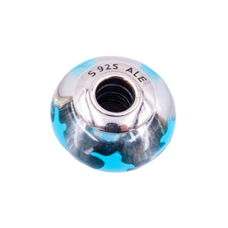 Pandora Retired Blue Stars Murano Glass Sterling Silver Charm