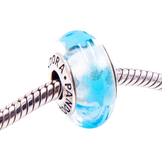 Pandora Retired Blue Stars Murano Glass Sterling Silver Charm