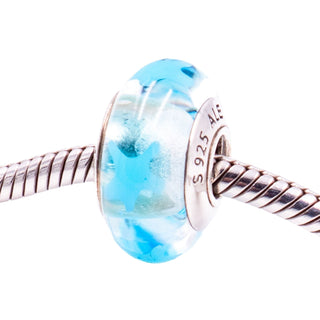 Pandora Retired Blue Stars Murano Glass Sterling Silver Charm