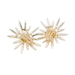 Vintage Emmons Starburst AB Crystal Pearl Clip Earrings 1.75”