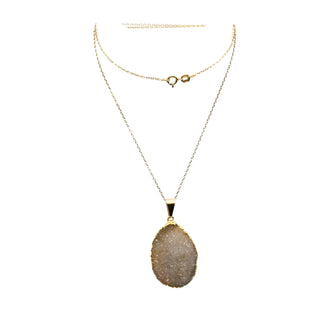 Vintage Druzy Agate Yellow Gold Plated Pendant And Sterling Silver Necklace