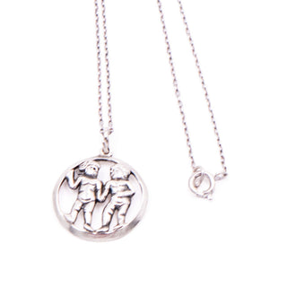 Vintage Sterling Silver Gemini Twins Zodiac Astrology 17 Inch Pendant Necklace