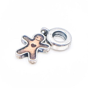 Pandora Retired Gingerbread Man Sterling Silver Enamel Christmas Dangle Charm
