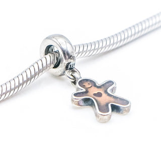 Pandora Retired Gingerbread Man Sterling Silver Enamel Christmas Dangle Charm