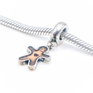 Pandora Retired Gingerbread Man Sterling Silver Enamel Christmas Dangle Charm