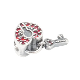 Sterling Silver Red Crystal Heart Keyhole Charm Dangle