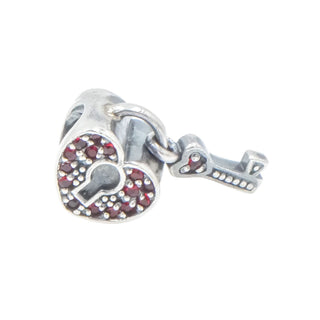 Sterling Silver Red Crystal Heart Keyhole Charm Dangle
