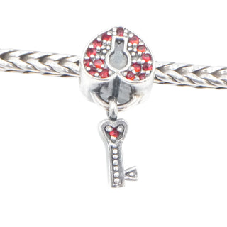 Sterling Silver Red Crystal Heart Keyhole Charm Dangle