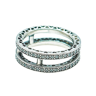 PANDORA Size 5 (50) Double Hearts of Pandora Sterling Silver Ring With Zirconia