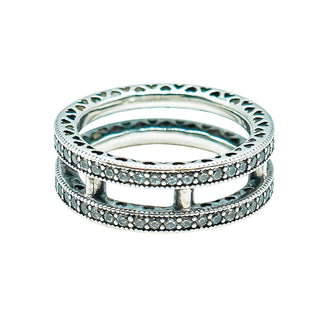 PANDORA Size 5 (50) Double Hearts of Pandora Sterling Silver Ring With Zirconia