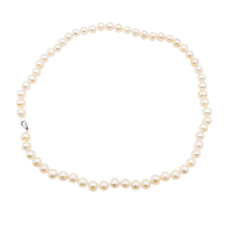 Cultured 5.5mm White Freshwater Baroque Pearl Necklace With Sterling Silver Clasp 18 Inches