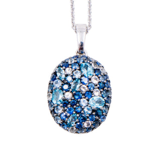 Dilamani Sterling Silver Blue Sapphire Topaz Pavé Pendant 18 Inch Necklace