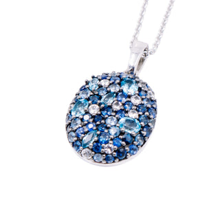 Dilamani Sterling Silver Blue Sapphire Topaz Pavé Pendant 18 Inch Necklace