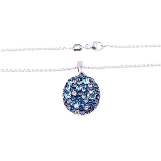 Dilamani Sterling Silver Blue Sapphire Topaz Pavé Pendant 18 Inch Necklace