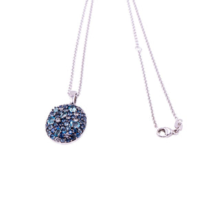 Dilamani Sterling Silver Blue Sapphire Topaz Pavé Pendant 18 Inch Necklace