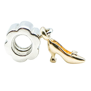 Pandora Rare Stiletto Shoe Sterling Silver Charm With 14K Gold Stiletto Shoe Dangle