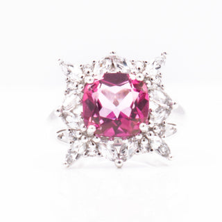 Sterling Silver 3ct Pink Sapphire White Spinel Halo Statement Ring Size 6.75