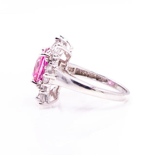 Sterling Silver 3ct Pink Sapphire White Spinel Halo Statement Ring Size 6.75