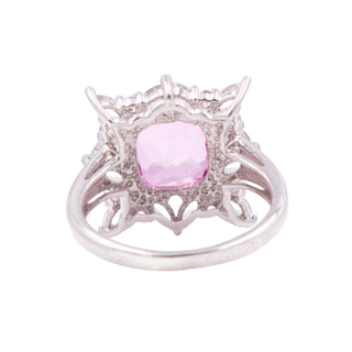 Sterling Silver 3ct Pink Sapphire White Spinel Halo Statement Ring Size 6.75