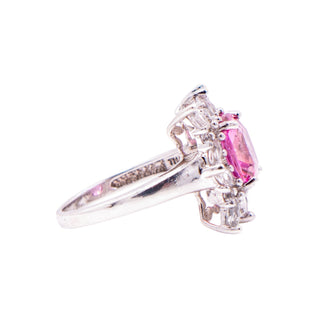 Sterling Silver 3ct Pink Sapphire White Spinel Halo Statement Ring Size 6.75