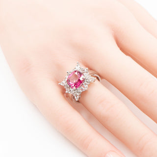 Sterling Silver 3ct Pink Sapphire White Spinel Halo Statement Ring Size 6.75