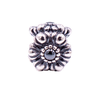 Pandora Retired March Birthday Blooms Sterling Silver Hematite Flower Charm