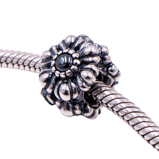 Pandora Retired March Birthday Blooms Sterling Silver Hematite Flower Charm