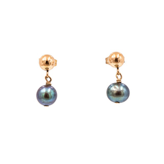 14K Yellow Gold 1/2 Inch Tahitian Pearl Stud Drop Earrings