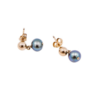 14K Yellow Gold 1/2 Inch Tahitian Pearl Stud Drop Earrings